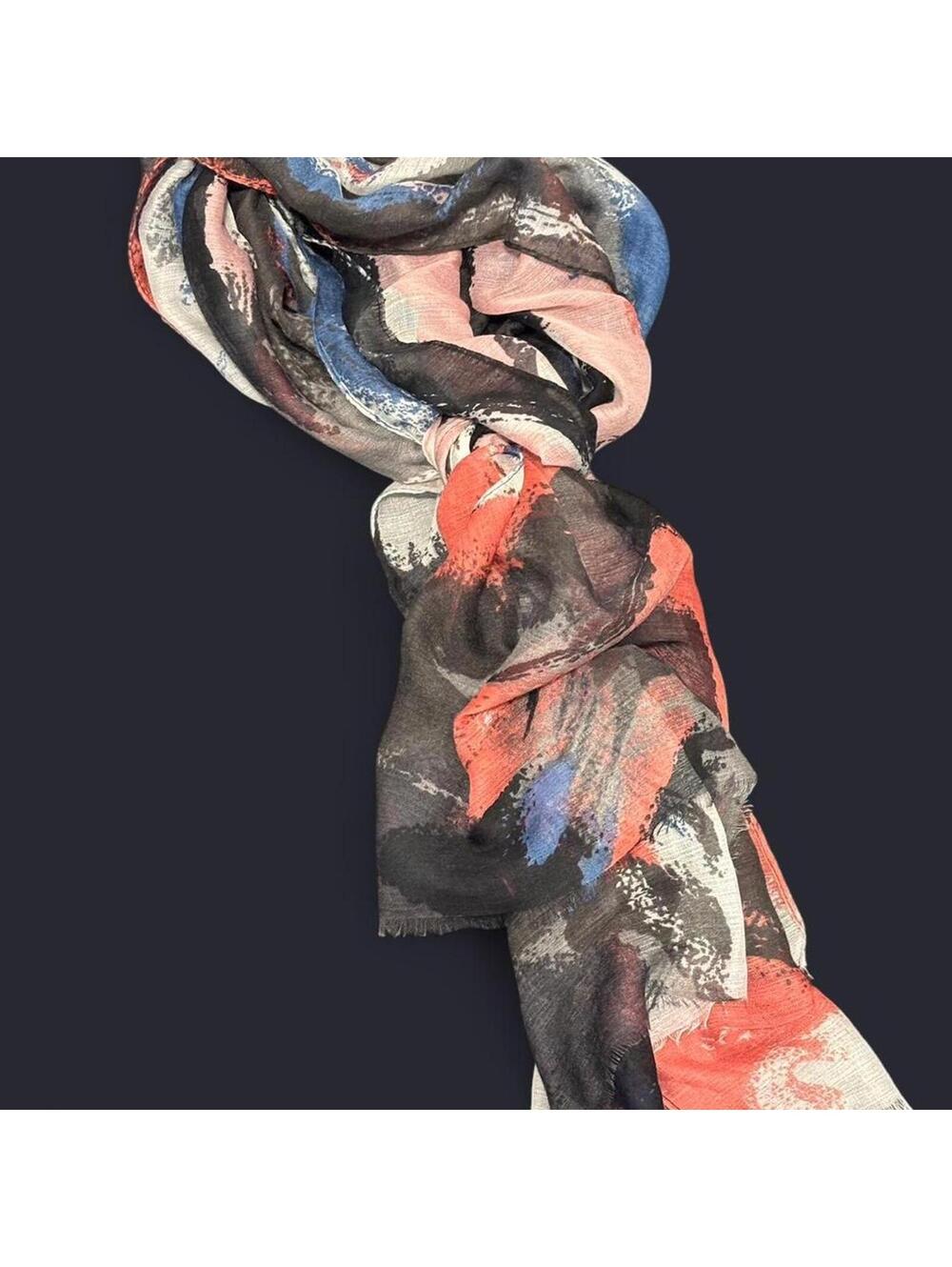 Leoberg Abstract Brushstroke Scarf Lightweight Sheer Wrap